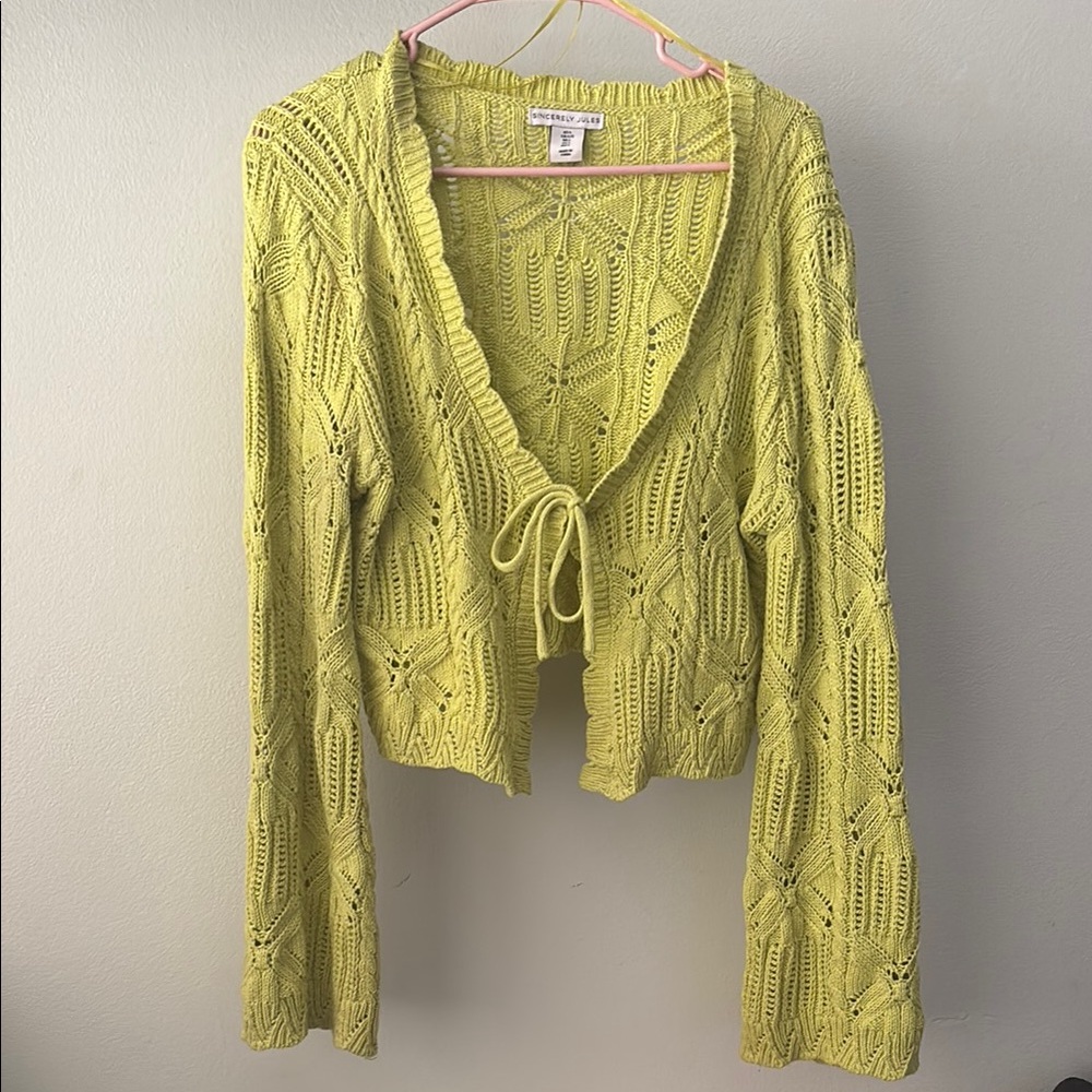 Chartreuse Open-Knit Women's Sweater